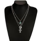 Alloy Cross Pendant Layered Necklace Silver - One Size