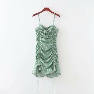 Drawstring Floral Print Spaghetti Strap Dress
