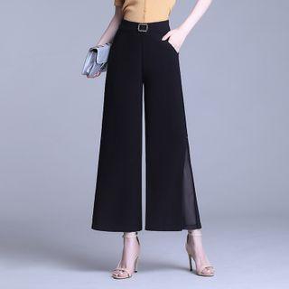 High-waist Mesh Panel Chiffon Wide-leg Pants