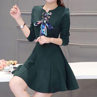 Lace-up Long-sleeve A-line Dress
