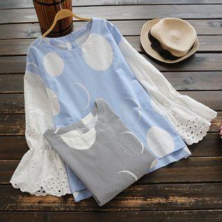 Gather Cuff Eyelet Sleeve Panel Top