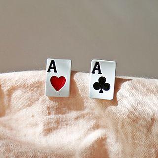 Poker Card Ear Stud 1 Pair - S925 Silver Earrings - One Size