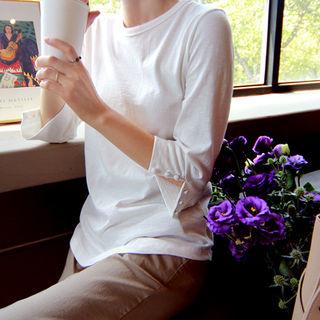 3/4-sleeve Button-trim T-shirt