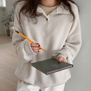 Half-placket Ribbed Sweatshirt