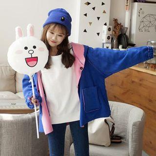 Contrast Trim Pocketed Loose-fit Jacket