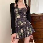 Spaghetti-strap Floral Print Mini A-line Dress / Jacket