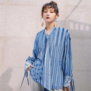 Tie Neck Striped Blouse