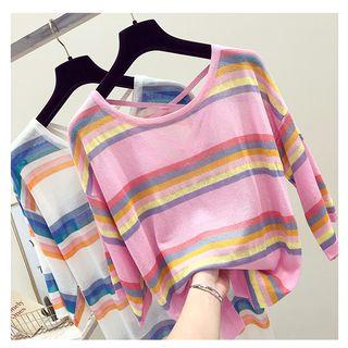 Striped Open Back Short Sleeve T-shirt