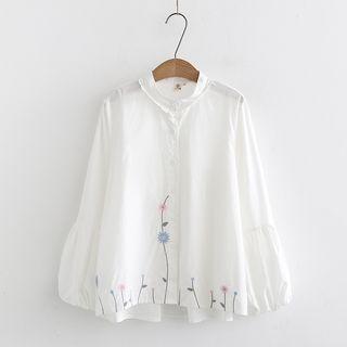 Floral Embroidered Band-collar Shirt
