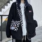 Set : Two-way Plaid Jacket + Chain Strap Plaid Crossbody Bag
