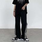 Striped Button-up Wide-leg Pants