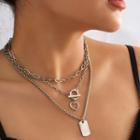 Set Of 3: Pendant Necklace + Chain Necklace + Heart Necklace Set Of 3 - 3441 - Silver - One Size