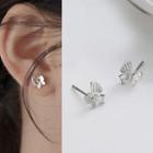 Butterfly Rhinestone Alloy Earring 1 Pair - Stud Earring - With Earring Backs - Silver - One Size