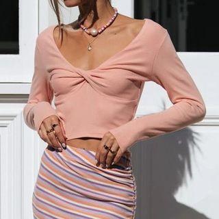 V-neck Wrap-front Long Sleeve Top