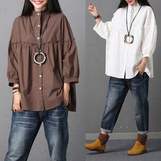 Plain Mock Neck 3/4 Sleeve Blouse