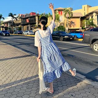 Checked Long Pinafore Dress