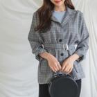 Single-breasted Plaid Jacket With Belt