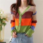 Color Block Striped Cardigan Tangerine & Green - One Size