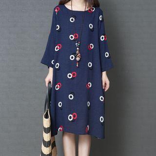 3/4-sleeve Patterned Shirt Dress