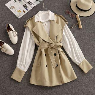 Set: Contrast Trim Shirt + Double-breasted Vest