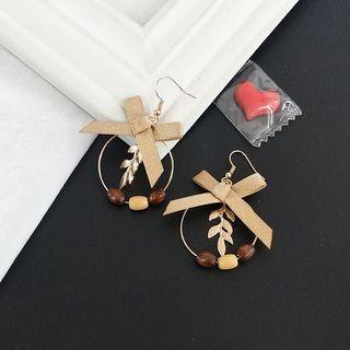 Bow Leaf Wooden Bead Hoop Earring