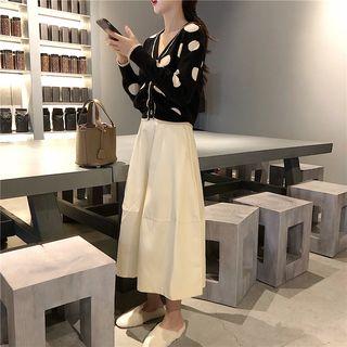 High Waist Midi A-line Skirt Off-white - One Size