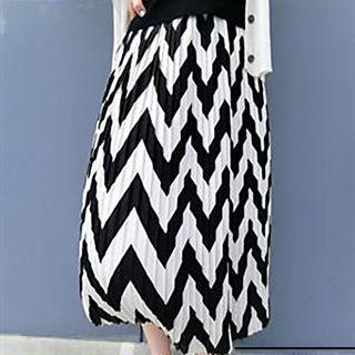 Wavy Striped Pleated Midi Skirt