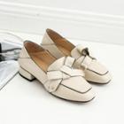 Block Heel Bow-accent Loafers