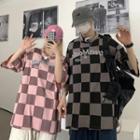 Couple Matching Elbow-sleeve Checkerboard T-shirt
