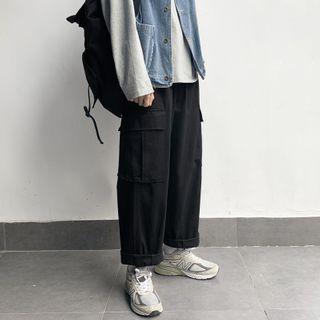 Band-waist Straight-cut Cargo Pants