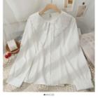 Tie-neckline Embroidered Loose Shirt White - One Size
