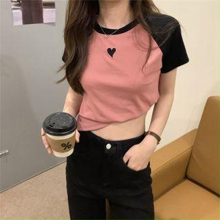 Short-sleeve Heart Print Raglan T-shirt