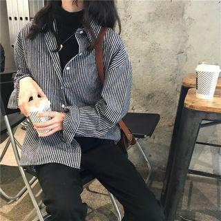 Mock Neck Long-sleeve Top / Long-sleeve Striped Shirt