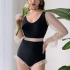 Puff-sleeve Sequined Swimsuit