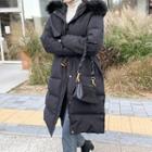 Faux-fur Hooded Padded Coat With Belt