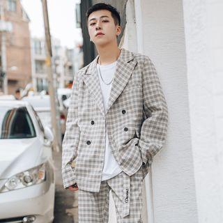 Plaid Double-breasted Blazer / Plaid Straight-cut Pants