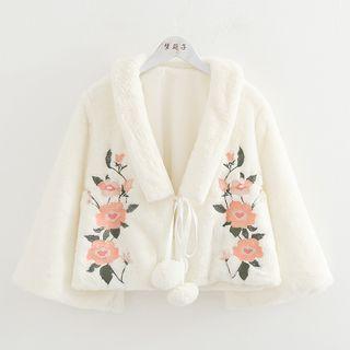 3/4-sleeve Floral Embroidery Coat