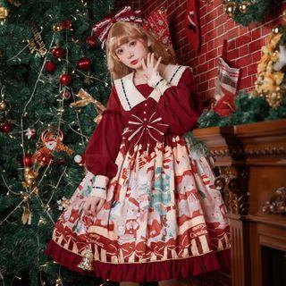 Short-sleeve Print Doll-collar Tiered A-line Dress