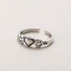 925 Sterling Silver Heart & Smiley Open Ring J859 - Silver - One Size