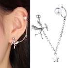 Faux Pearl Cupid & Star Chained Earring 1 Pc - With Earring Backs - Silver - One Size