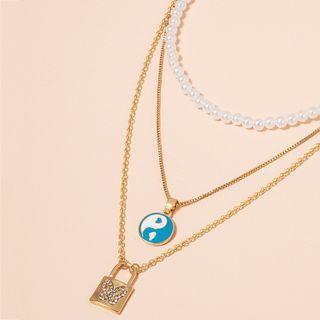 Layered Tai Chi Necklace X452 - 1 Pc - Gold - One Size