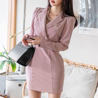 Set: Cropped Double-breasted Blazer + Sleeveless Mini Sheath Dress