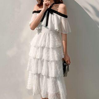 Cold-shoulder Tiered Cocktail Dress