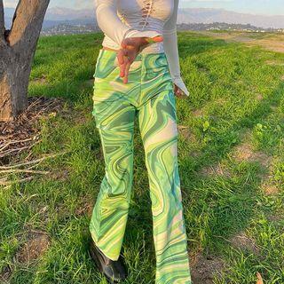 Swirly Print Bootcut Pants