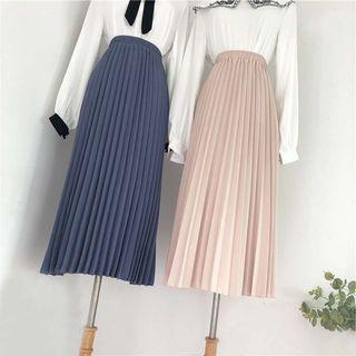 A-line Midi Chiffon Pleated Skirt