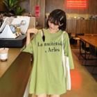 Mock Two-piece 3/4-sleeve Lettering T-shirt