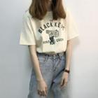 Elbow-sleeve Graphic Print T-shirt Almond - One Size