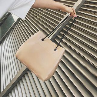 Faux-leather Plain Shoulder Bag With Pouch
