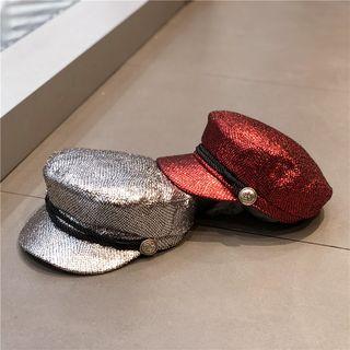 Metallic Faux Leather Military Cap