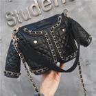 Faux Leather Jacket-accent Crossbody Bag